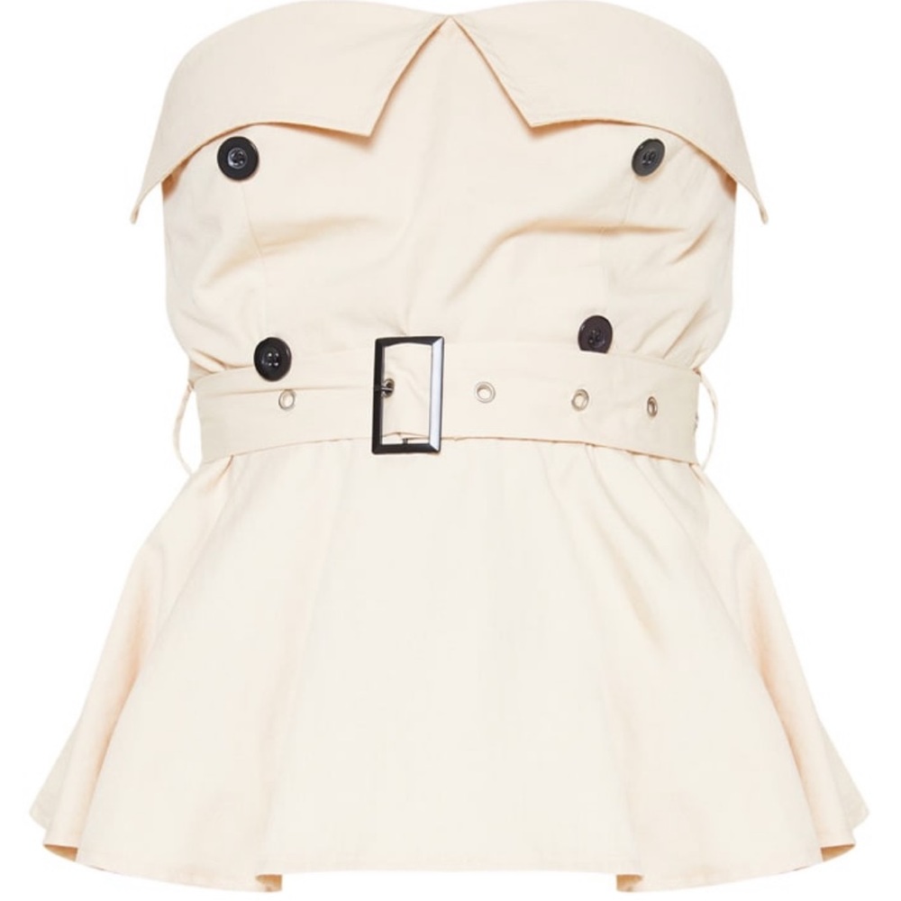 PrettyLittleThing Sand Belt Detail Strapless Top